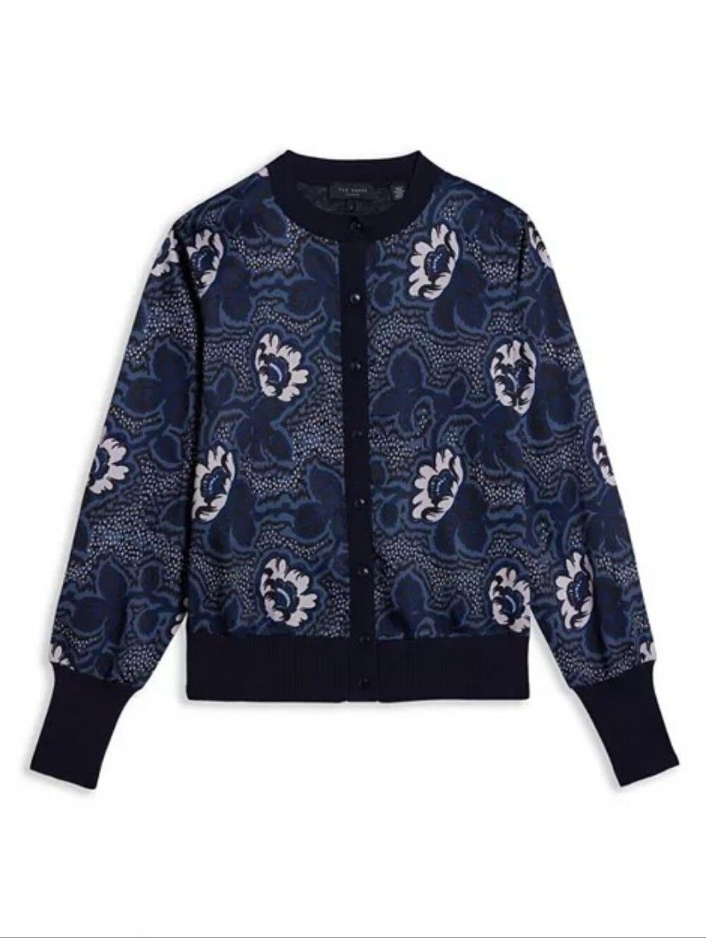 Ted Baker Ryviad Printed Woven Front Cardigan Navy Floral Size 0